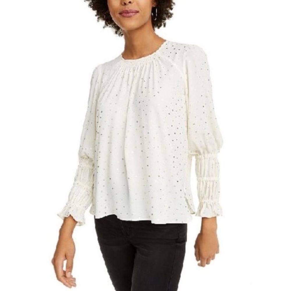 Current Air Metallic Dot Smocked Top